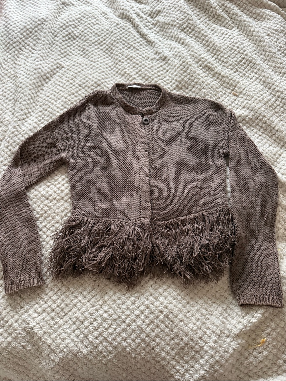 Brunello Cucinelli Brown fringe detail Knit cotton Cardigan